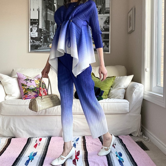 Micropleated blue ombre pants - Picture 3 of 13